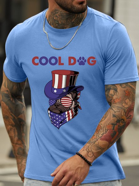 

Lilicloth X Jessanjony Cool Dog With America Flag Men's T-Shirt, Light blue, T-shirts