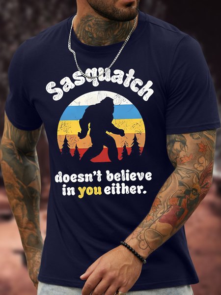 

Men's Sasquatch Doesn'T Believe In You Either Funny Graphic Printing Text Letters Cotton Crew Neck Casual T-Shirt, Purplish blue, T-shirts