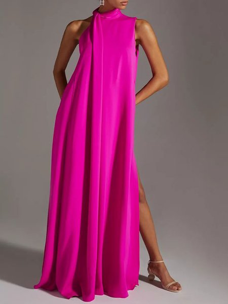 

Sleeveless Loose Plain Long Vacation Dress, Deep pink, Maxi Dresses