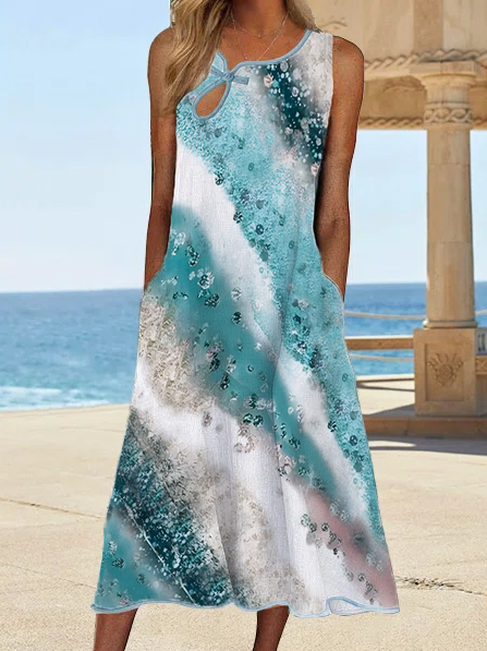 

Crew Neck Linen Loose Vacation Dress, Multicolor, Dresses