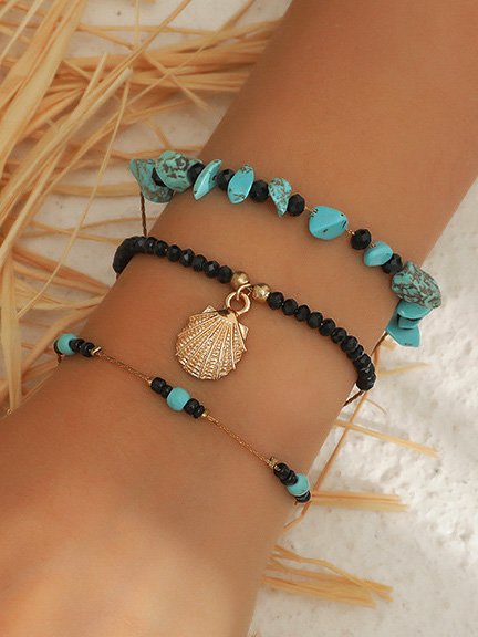 

3Pcs Boho Turquoise Beaded Multilayer Bracelet Women's Vacation Beach Jewelry, As picture, Bracelets