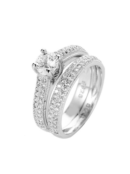 

Elegant Full Pave Diamond Ring Set Daily Holiday Party Wedding Women Jewelry, Silver, Rings