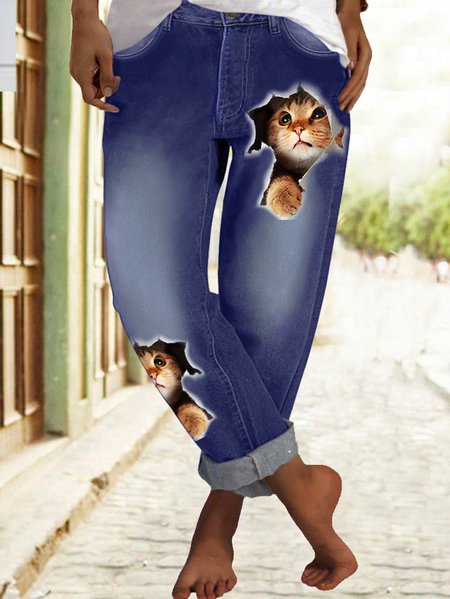 

Women's Denim Casual Regular Fit Cat Jeans, Blue, Jeans