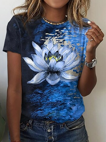 

Crew Neck Floral Casual Regular Fit T-Shirt, Blue, T-Shirts