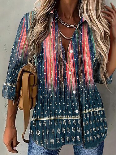 

Shirt Collar Loose Casual Ombre Blouse, Multicolor, Shirts & Blouses