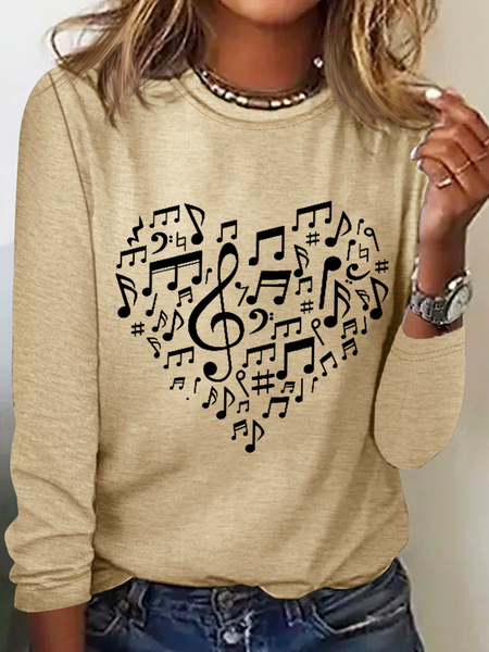 

Women's Heart Music Simple Shirt, Khaki, Long sleeves