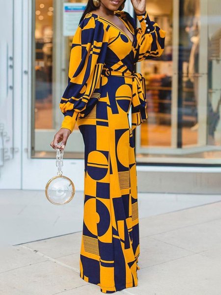 

Regular Fit Geometric Urban Long sleeve Jumpsuit, Yellow, Jumpsuits