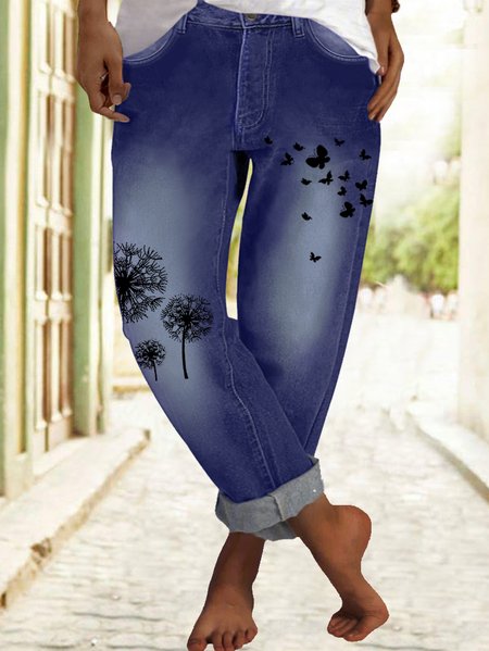 

Women's butterfly Denim Casual Regular Fit Jeans, Blue, Jeans