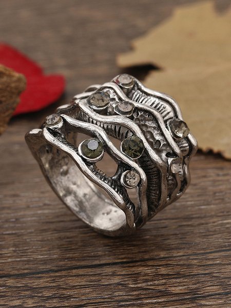 

Vintage Black Metal Diamond Ring Ethnic Casual Women's Jewelry, Rings
