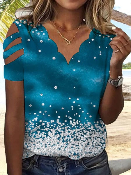 

Ombre Regular Fit V Neck Casual T-Shirt, Blue, T-Shirts