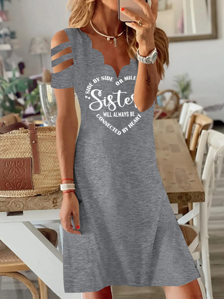 

Knitted Casual V Neck Text Letters Dress, Gray, Dresses