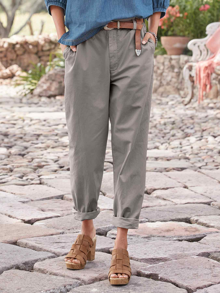 

Cotton Loose Casual Plain Pants, Gray, Pants