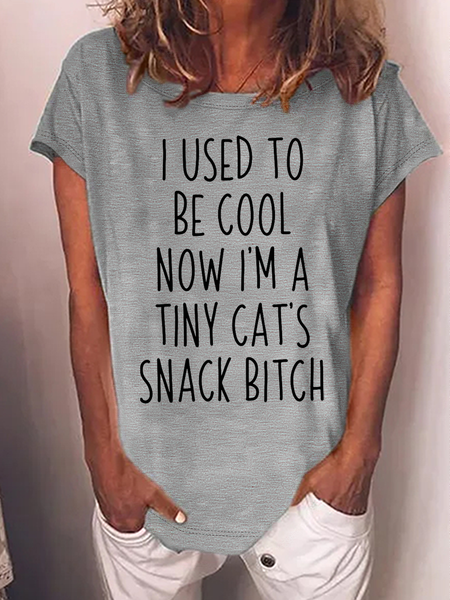 

Women's Funny Word I Used To Be Cool Now I'm A Tiny Cats Snack Bitch Casual Crew Neck T-Shirt, Gray, T-shirts