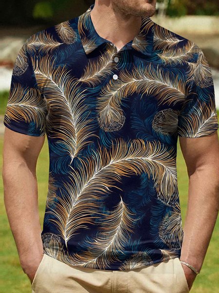 

Men's Peacock Feathers Art Print Feather Pattern Casual Regular Fit Polo Shirt, As picture, T-shirts