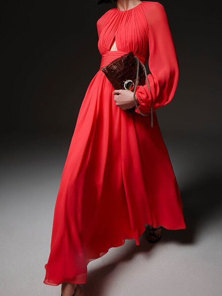 

Chiffon Plain Crew Neck Elegant Wedding Guest Dress, Red, Wedding Guest Dresses