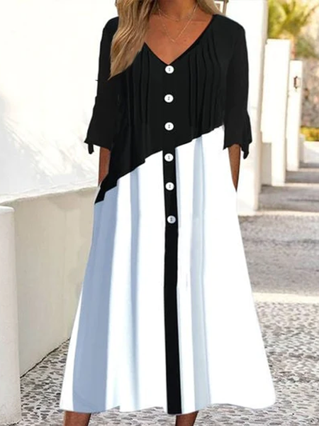 

Casual Buttoned Plain Knitted Dress, Black-white, Dresses