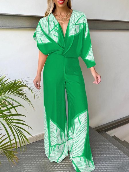 

Vacation Cross Neck Abstract Jumpsuit, Green, Jumpsuits