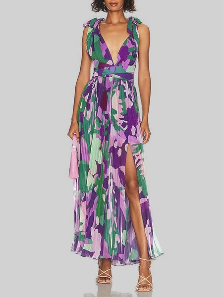 

Daily Abstract V Neck Regular Fit Elegant Dress, Green, Maxi Dresses