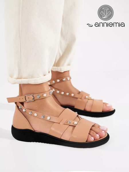 

Casual Beaded Decor Light Brown Adjustable Buckle Strappy Sandals, Sandals