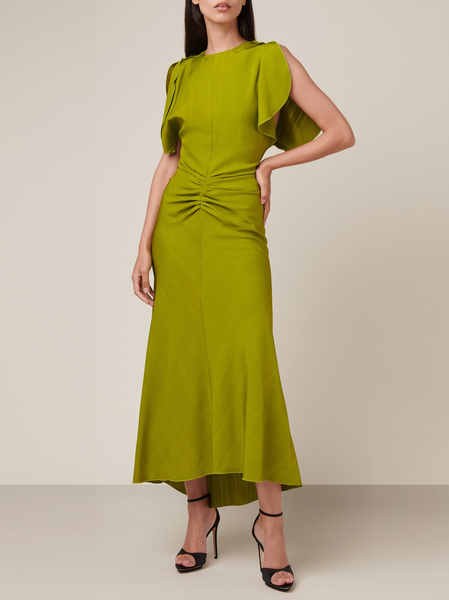 

Elegant Regular Fit Plain Crew Neck Dress, Green, Midi Dresses