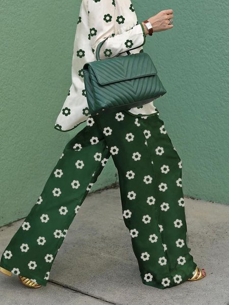 

Vacation Floral Regular Fit Fashion Pants, Green, Pants