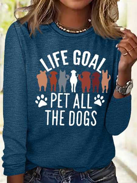 

Women's Dog Lover Crew Neck Casual Shirt, Blue, Long sleeves