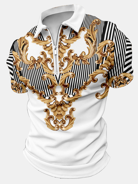 

Men's Metal Stripe Art Print Casual Polo Collar Striped Polo Shirt, Yellow, T-shirts