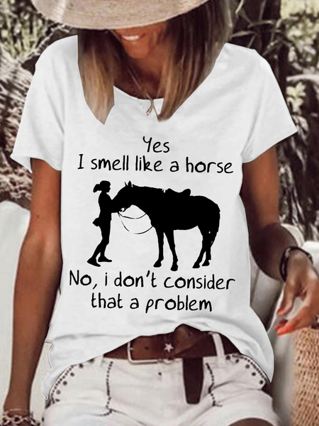 

Women's Funny Word Yes I Smell Like A Horse No, I Don't Consider That A Problem Loose Casual Crew Neck T-Shirt, White, T-shirts