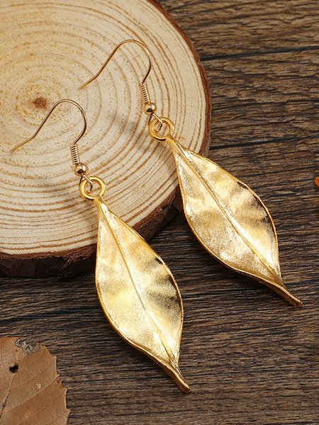 

Gold 3D Frosted Leaves Pattern Pendant Earrings Women Casual Daily Jewelry, Golden, Earrings