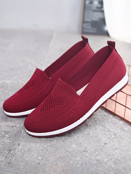 

Soft Comfortable Lightweight Flyknit Slip-On Sneakers, Wine red, Sneakers
