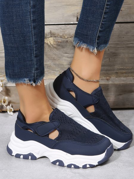 

Women's Breathable Mesh Fabric Hook and Loop Walking Shoes, Navyblue, Sneakers
