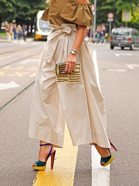 

Loose Urban Plain Fashion Ankle Pants, Apricot, Pants