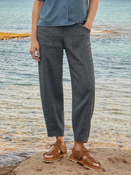 

Casual Cotton And Linen Plain Ankle Pants with Pockets, Deep gray, Pants