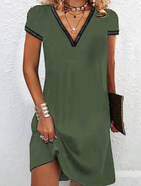 

Plain Casual Cotton-Blend Regular Fit Dress, Green, Dresses