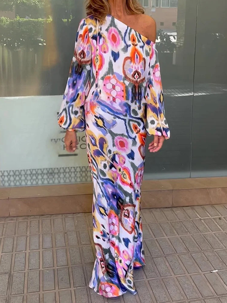 

Regular Fit Abstract Elegant Long sleeve Long Blouse, As picture, Maxi Dresses