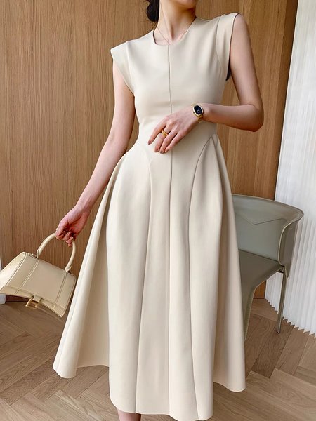 

Crew Neck Regular Fit Elegant Dress, Apricot, Midi Dresses
