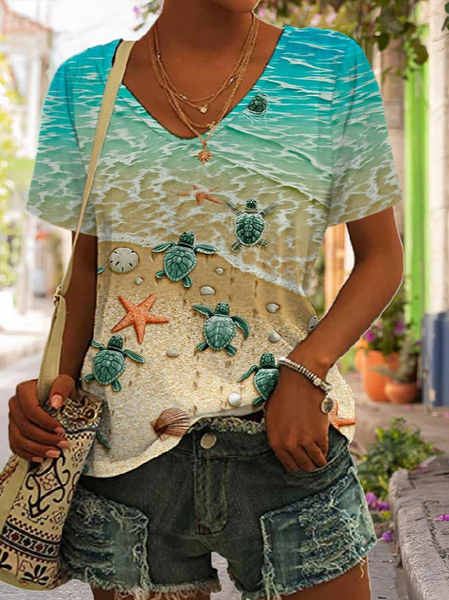 

V Neck Casual T-Shirt, Multicolor, T-Shirts