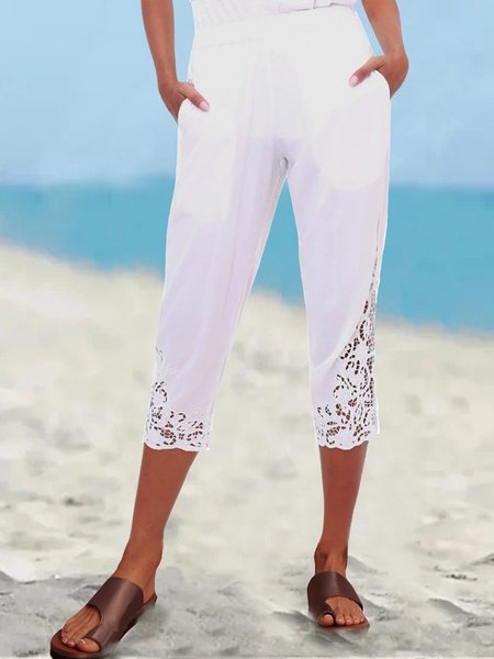 

Plain Casual Lace Pants, White, Pants