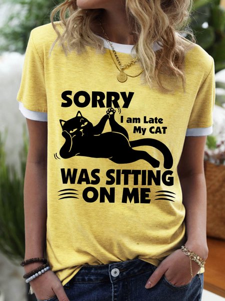 

Lilicloth X Y Sorry I Am Late My Cat Was Sitting On Me Women's T-Shirt, Yellow, T-shirts