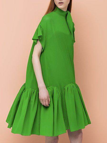 

Vacation Loose Stand Collar Short sleeve Dress, Green, Mini Dresses