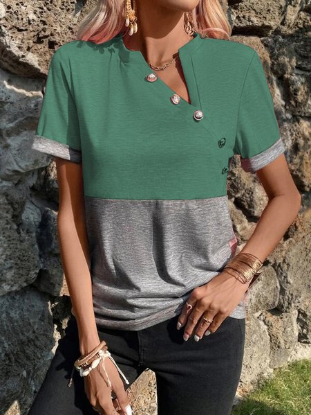 

Buckle Loose Casual Color Block Shirt, Green, Shirts & Blouses