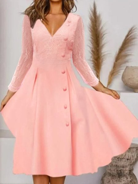 

V Neck Regular Fit Elegant Dress, Pink, Formal Dresses