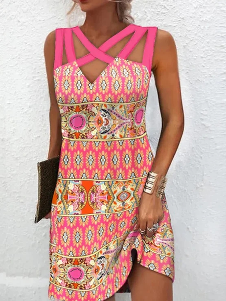 

Spaghetti Ethnic Casual Loose Dress, Multicolor, Dresses
