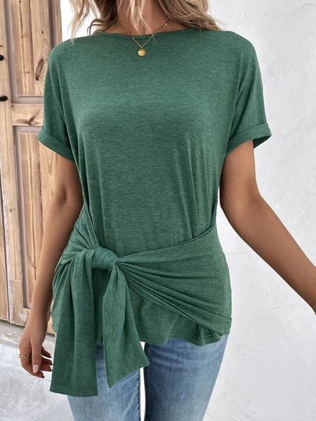

Knot Front Crew Neck Casual Shirt, Green, Shirts & Blouses