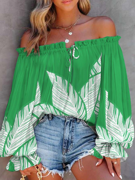 

Plants Loose Cold Shoulder Urban Long sleeve Blouse, Green, Blouses and Shirts