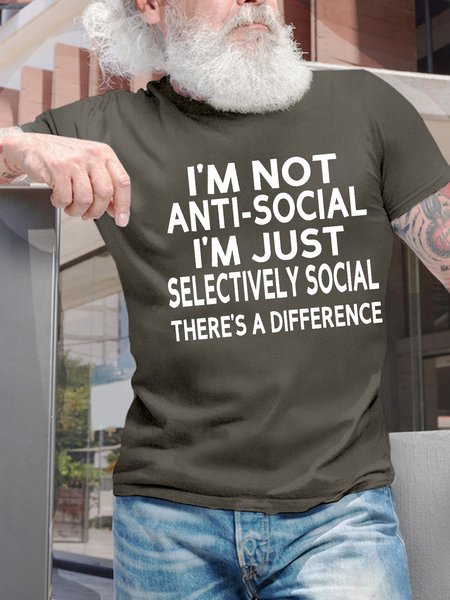 

Men’s I’m Not Anti-Social I’m Just Selectively Social There’s A Difference Cotton Crew Neck Casual Regular Fit T-Shirt, Deep gray, T-shirts