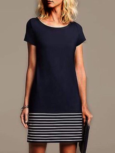 

Regular Fit Crew Neck Urban Striped Dress, Dark blue, Dresses