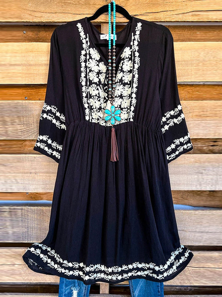 

Loose V Neck Ethnic Shirt, Black, Shirts & Blouses