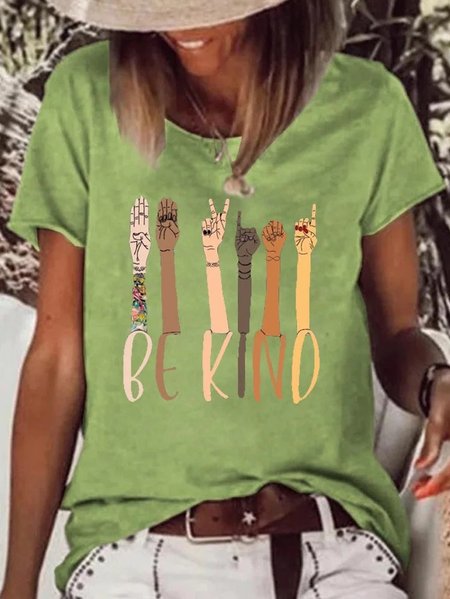 

Casual Be Kind Crew Neck Loose T-Shirt, Green, T-Shirts