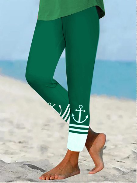

Casual Anchor Sea Tight Leggings, Green, Leggings
